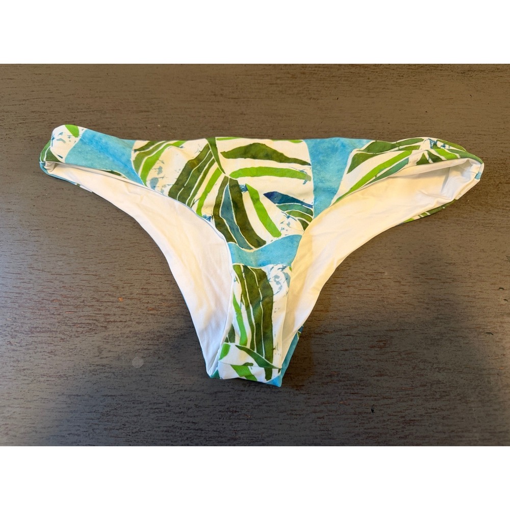 L*Space Bitsy Cut Bikini Bottoms Tropical Palm Leaf Green Blue Small